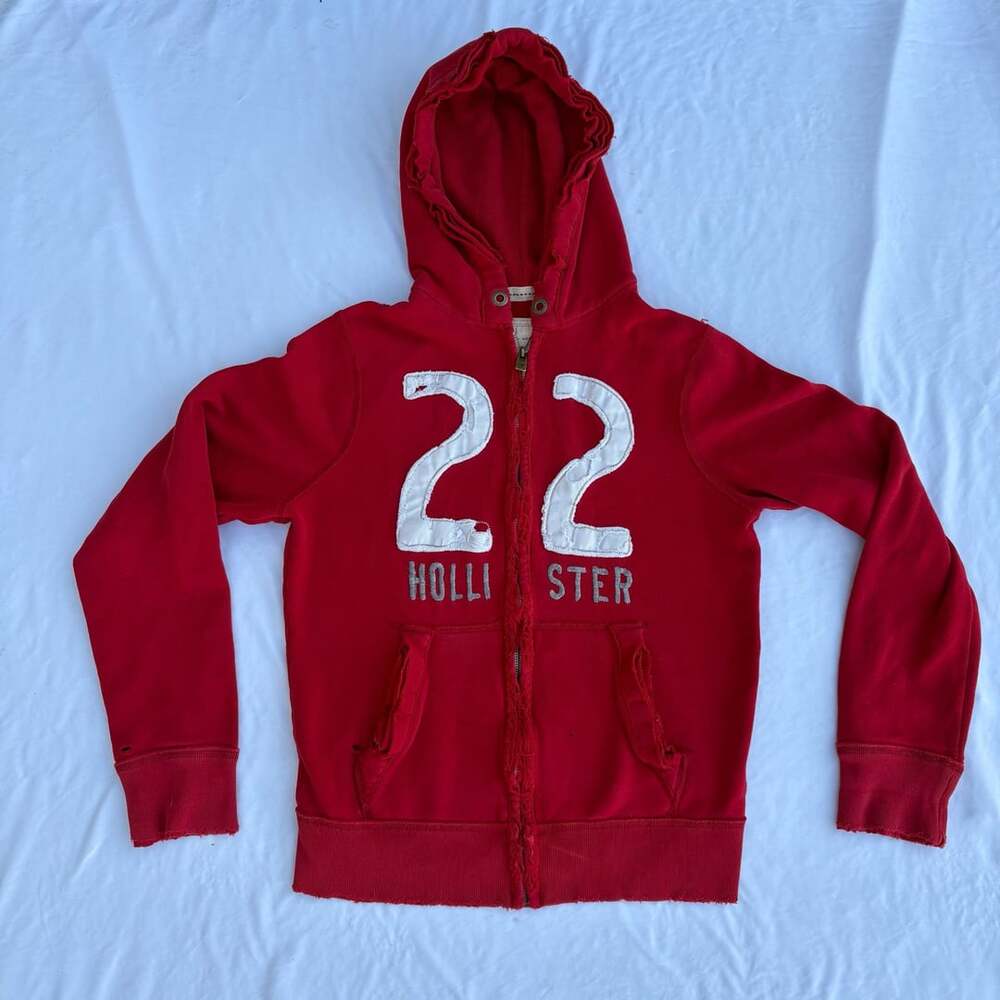 Hollister Vintage Red Thrashed Hoodie Size S with Number 22 Graphic Street Wear